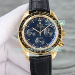 Swiss Replica Omega Speedmaster Moonwatch Gold Case Black Leather Strap Chronograph 42mm Watch